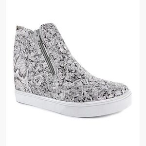 Corky's Hunt‎ Snakeskin Wedge Sneakers Grey Cream High Top Zip Up Shoes Size 9
